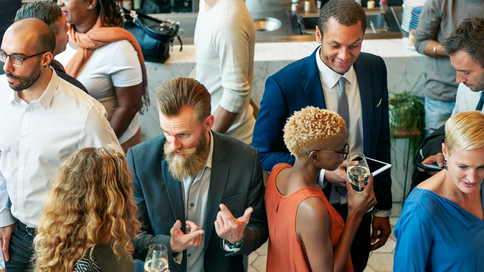 People networking and chatting at a reception